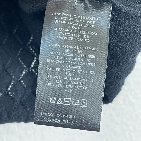 NEW By Anthropologie Womens XL Black Puff Sleeve Pointelle Knit Cardigan Sweater - Picture 8 of 13